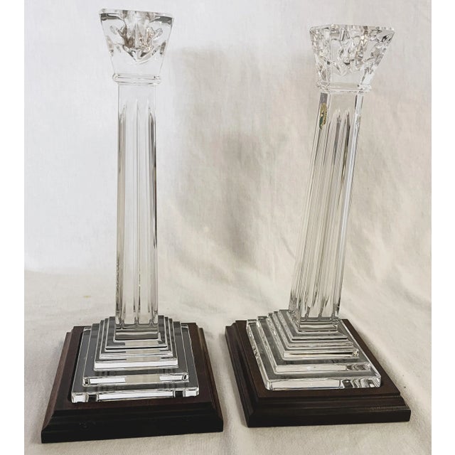 Waterford Crystal Candlesticks on Wood Plinths- a Pair For Sale In West Palm - Image 6 of 13