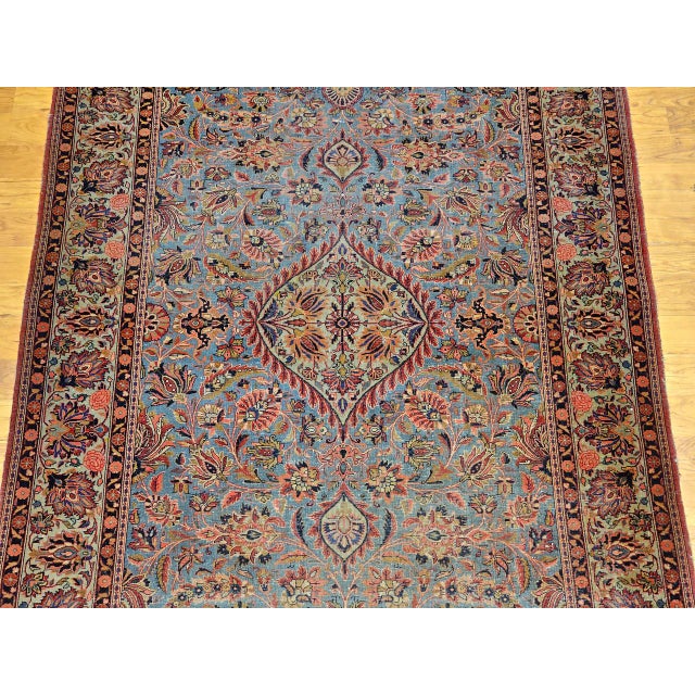 Vintage Persian Kashan Rug, Hand-Knotted Wool, Floral Pattern, Aqua-Blue & Teal-Green, 5x8 For Sale - Image 10 of 16