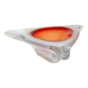 Murano Glass Ferro & Lazzarini Triple Cased White Orange Clear Catchall Bowl 60s