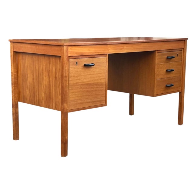 Mid-Century Modern Mid-Century Modern Walnut Desk With File Drawer & Three Drawer Storage, Restored For Sale - Image 3 of 16