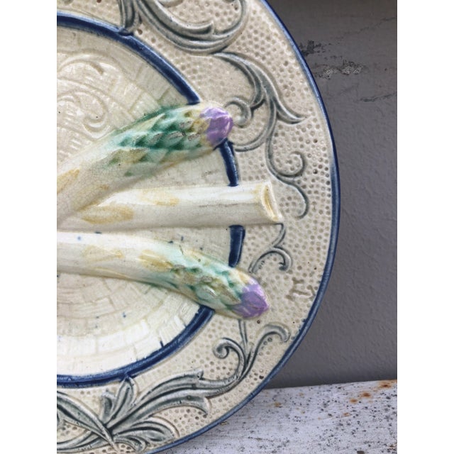 C.1880 Rare Belgium Majolica Asparagus Sunflower Plate Wasmuel For Sale - Image 4 of 9