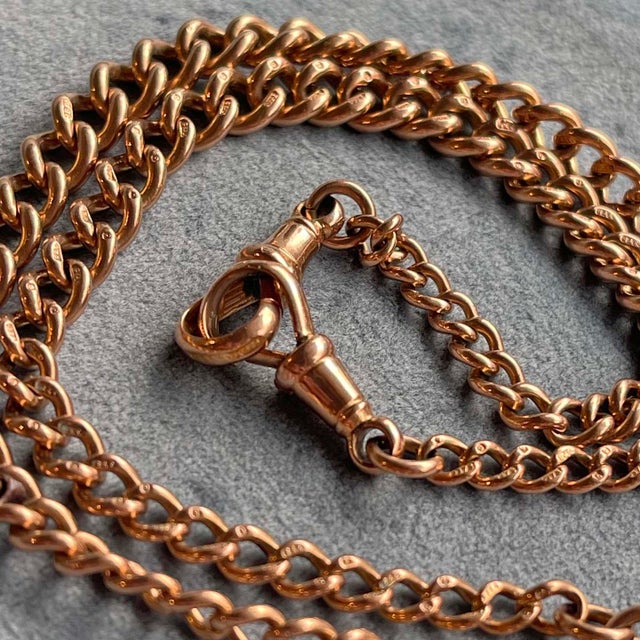 1900 - 1909 Antique 9k Gold Watch Chain Necklace C. 1900 For Sale - Image 5 of 7