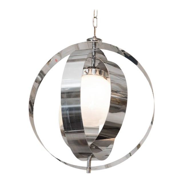 1970s Italian Armillary Style Chrome Pendant Lamp For Sale