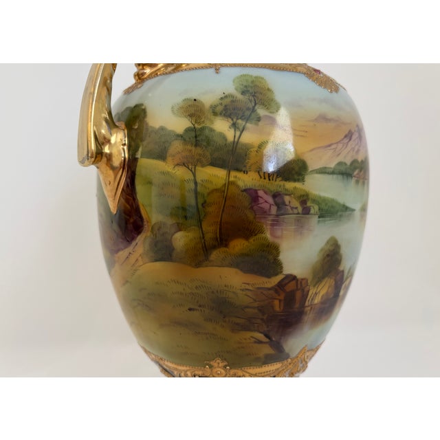 Antique Nippon Hand-Painted Scenic Covered Urn With Gilt & Jeweled Enamel, C. 1900 For Sale - Image 15 of 18