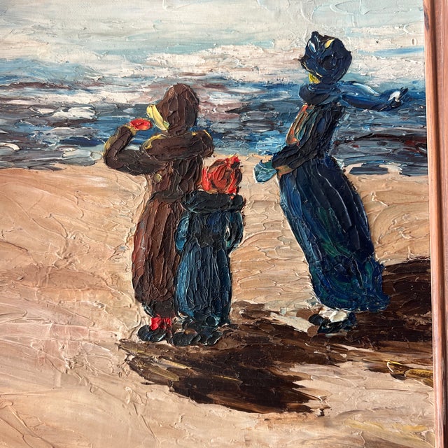 20th Century Oil on Board Framed Signed Impressionist Style Depicting Family at Seashore For Sale In Washington DC - Image 6 of 10