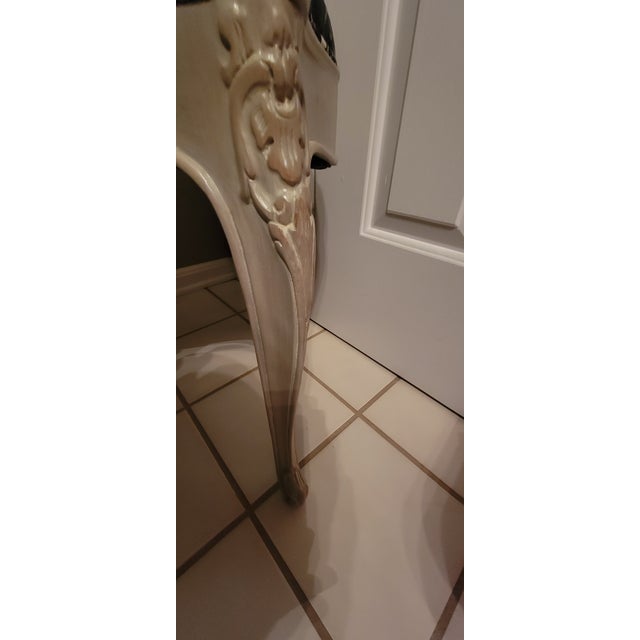 Vintage French Louis XV Style Black Floral Ornate Vanity Seat For Sale In Cleveland - Image 6 of 14