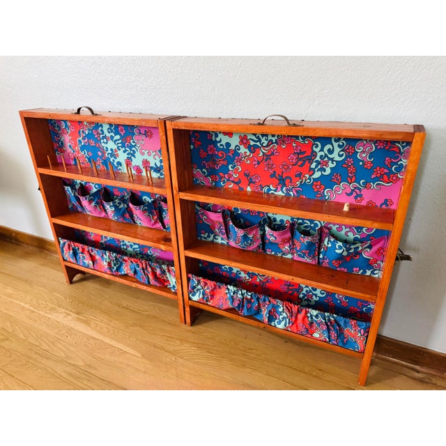 American 1970s One of a Kind Handmade Folding Sewing & Craft Cabinet Folk Art Organizer For Sale - Image 3 of 12
