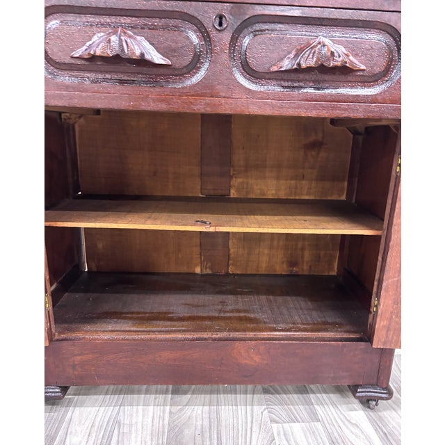 Wood Antique Victorian Eastlake Style Walnut Cupboard Washstand Nightstand For Sale - Image 7 of 11
