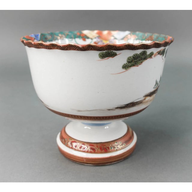 Antique 1900s Japanese Kutani Polychrome Porcelain Stem Cup Bowl For Sale In Miami - Image 6 of 10