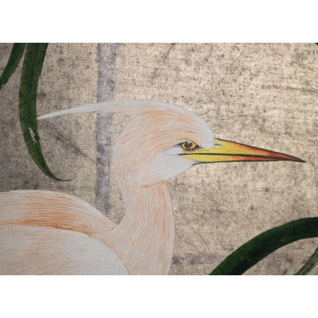Japanese C. 1970s Japanese Style Screen "Egrets" on Silver Background For Sale - Image 3 of 18
