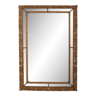 Hollywood Regency Giltwood Gesso Floral Relief Large Mirror For Sale