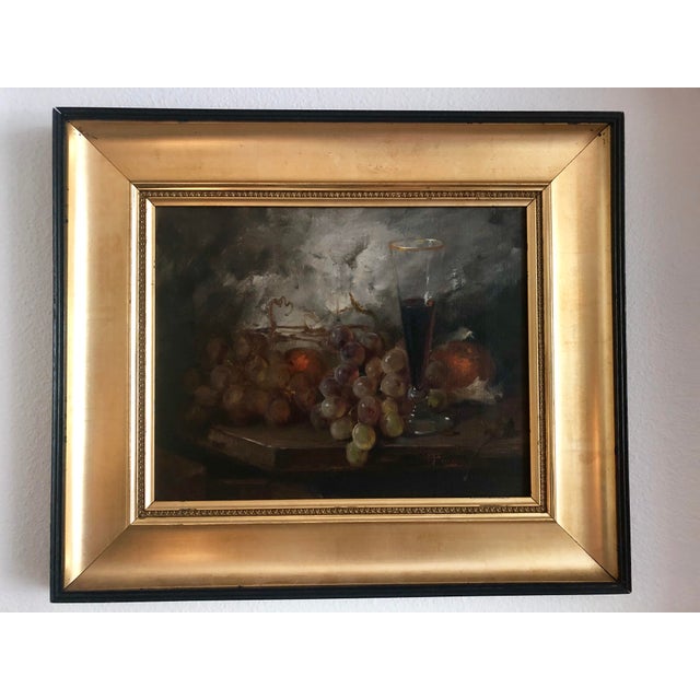 Wine Vintage 20th Century J Fulti Fruit & Wine Still Life Oil on Canvas Painting For Sale - Image 8 of 10