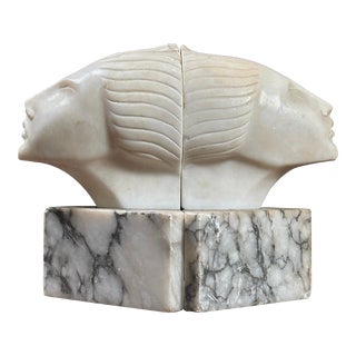 Antique Italian Art Deco Hand Carved Marble Portrait Bookends (Pair) For Sale