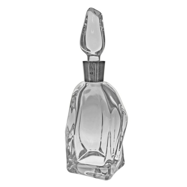 Mid-Century Modern 1960s Daum France Pair of Crystal Decanters Signed Art Deco Style Carafes Barware For Sale - Image 3 of 7