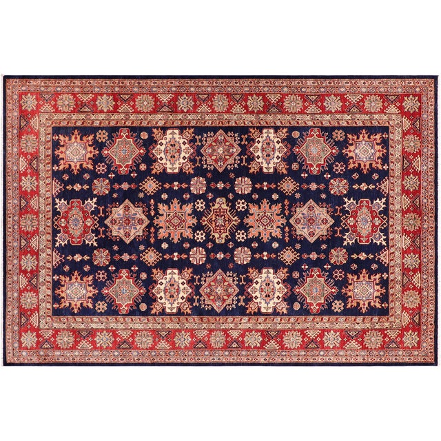 Bohemian Super Kazak Blue/Red Wool Rug - 8'2'' X 10'4'' For Sale - Image 9 of 10