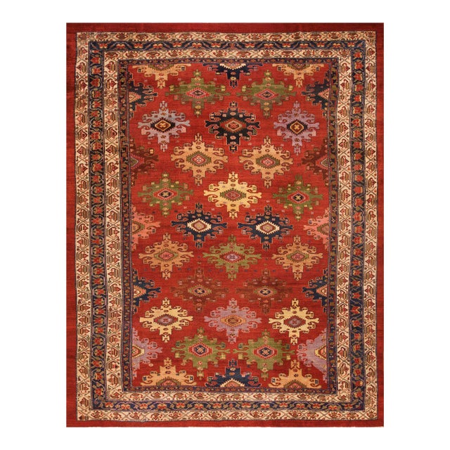 Incredible Antique Persian Malayer Rug With Allover-Geometric Pattern and Red-Raspebery Background Color For Sale