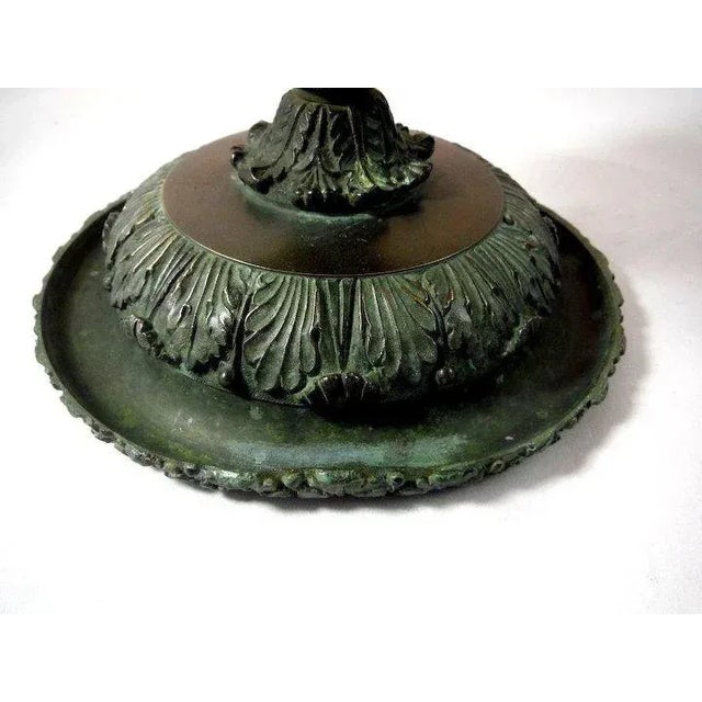 19th Century Grand Tour Beaux Arts Bronze on White Marble Plinth Tazza Urn For Sale - Image 9 of 11
