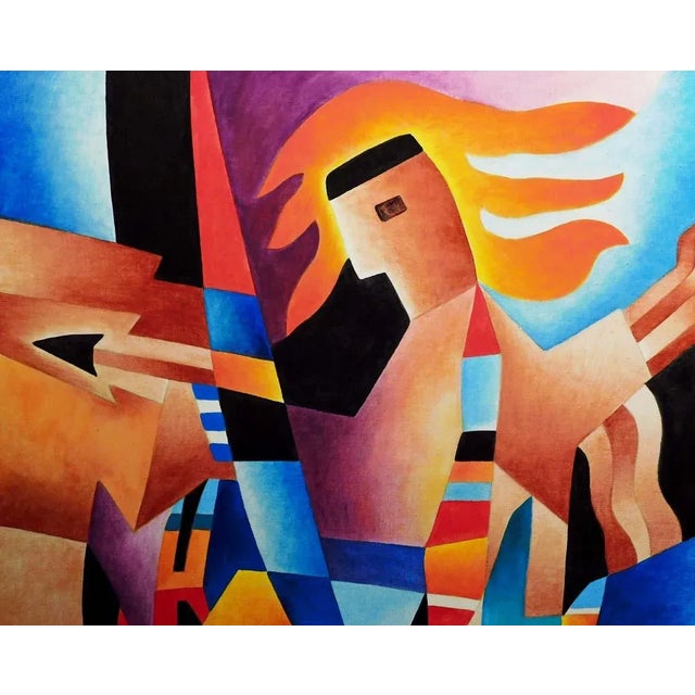 1990s Neal Doty, I Will Fly, Original Oil Painting on Canvas Orange Purple, Framed For Sale - Image 4 of 8