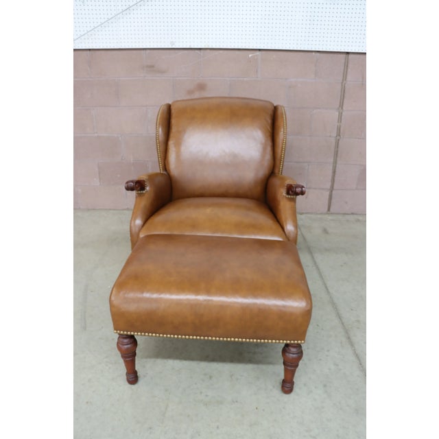 English Stickley Leather Wingback Chair & Ottoman For Sale - Image 3 of 13