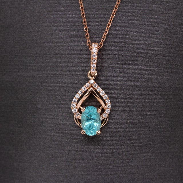 Contemporary Afghan Tourmaline Pendant W Earth Mined Diamond Accents in 14k Solid Rose Gold For Sale - Image 3 of 7