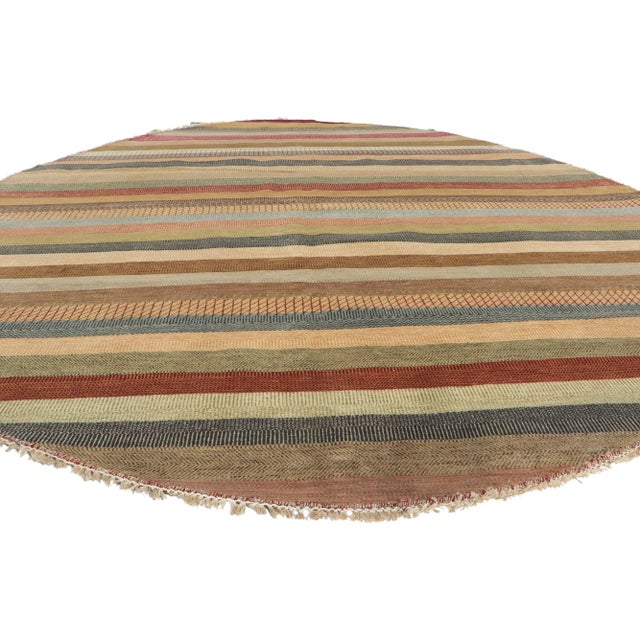 Indian Striped Round Area Rug - 08'11 X 09'00 For Sale - Image 3 of 9