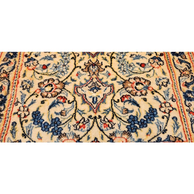 Vintage Persian Nain Area Rug, Hand-Knotted Wool & Silk, Floral Pattern, 2x4, Ivory & Blue For Sale - Image 11 of 13
