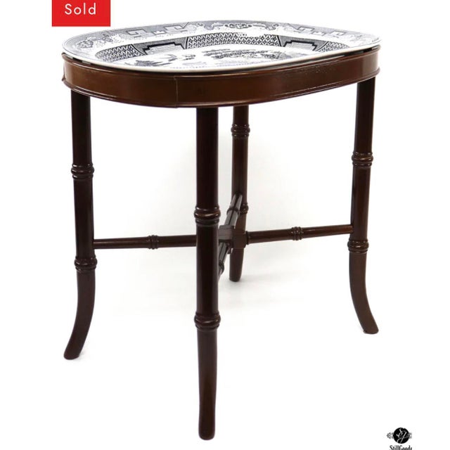 Brown 1980s Chinoiserie Platter on Faux Bamboo Stand For Sale - Image 8 of 16