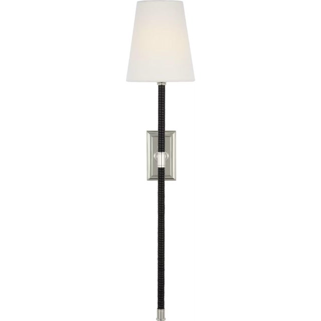 Basden 29" Tail Sconce in Polished Nickel and Black Rattan with Linen Shade Designer: Chapman & Myers Finish: Polished...