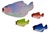 Set of four vintage hand painted chalkware fish plaques wall decor with a pearlescent finish in red, blue, green, pink and...