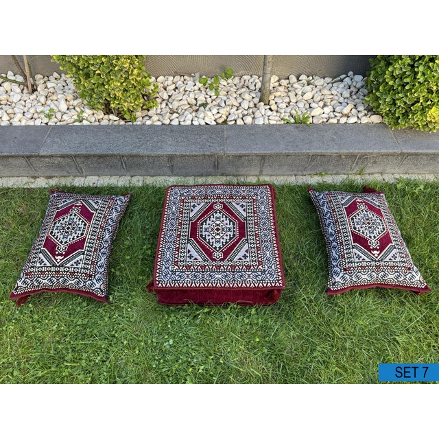 Textile Modular Floor Sofa With Ottoman, Turkish Kilim U-Shaped Set Majlis Floor Sofa Seating For Sale - Image 7 of 18