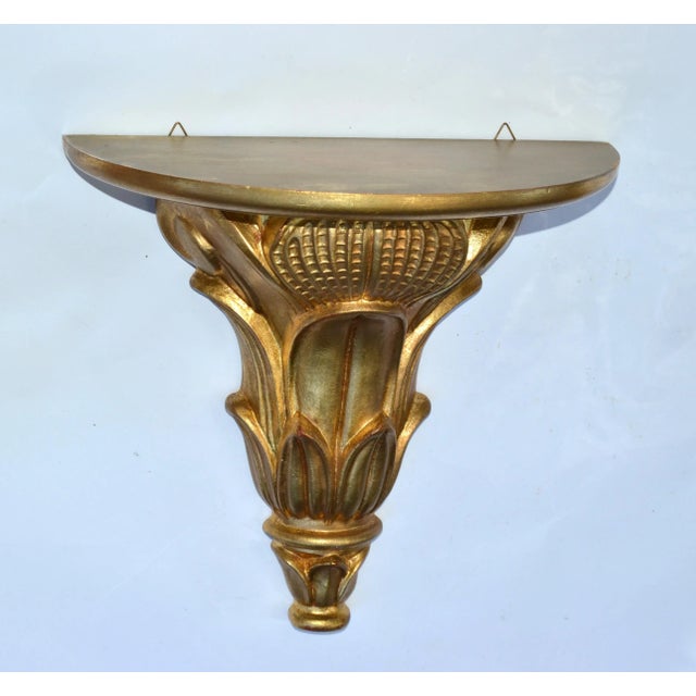 Pair Italian Florentine Vintage Hand Carved Giltwood Wall Shelf Brackets 1970 For Sale - Image 9 of 12