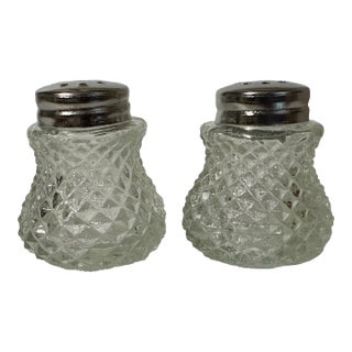 Vintage 1900s Diamond Cut Glass Salt & Pepper Shakers- Set of 2 For Sale