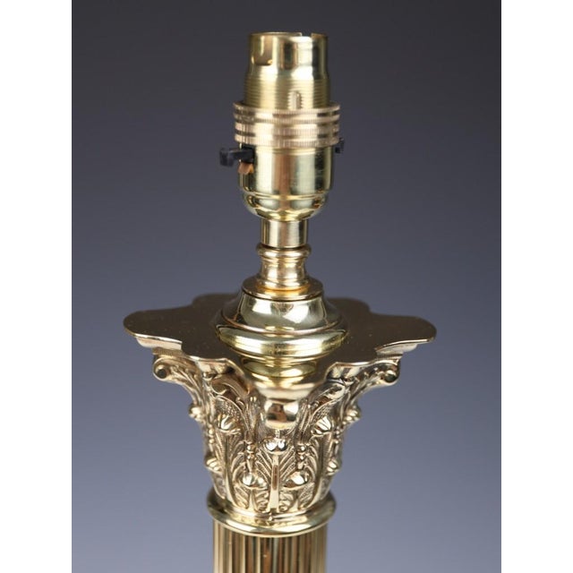 Late 19th Century Antique English Brass Corinthian Column Table Lamp, 1880 For Sale - Image 5 of 13