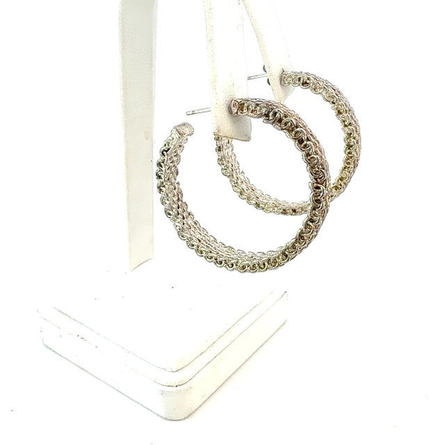 Late 20th Century Tiffany & Co Somerset Hoop Earrings 1.75" Sterling Silver Estate For Sale - Image 5 of 6