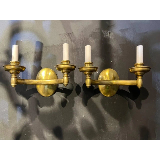 American Pair of 1920 Caldwell Gilt Bronze Sconces 2 Lights For Sale - Image 3 of 7