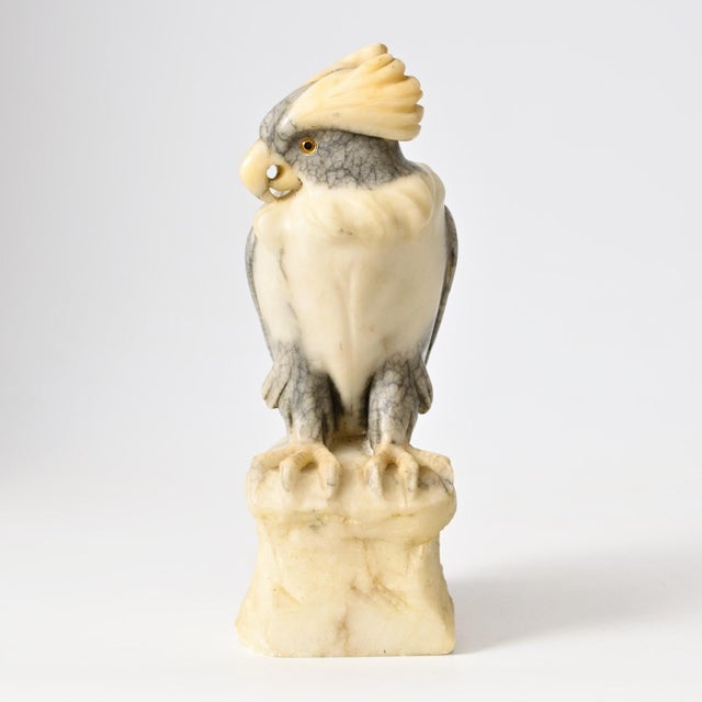 Art Deco Carved Alabaster Sculpture of Cockatoo, 1930s, in Very Good conditions. Designed 1920 to 1949