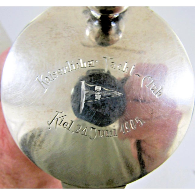 Art Nouveau 1905 Kaiser Wilhelm II Kaiserlicher Yacht Club 800 Silver and Cut Glass Carafe For Sale - Image 3 of 18