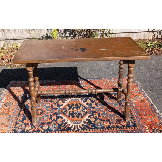 Early 20th Century Arts and Crafts Copper Clad Top Spanish Jacobean Revival Sofa Table For Sale - Image 4 of 18