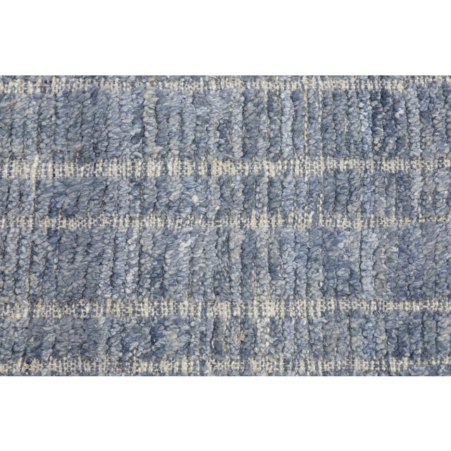 Blue Hand-Knotted Slate Blue Moroccan Wool Rug Modern Geometric Maze Design 12x16 For Sale - Image 8 of 10