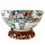 1970s Chinese Rose Medallion Hand-Painted Porcelain Punch Bowl With Carved Wood Stand For Sale - Image 10 of 13