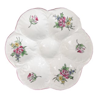 Antique French Luneville Floral Porcelain Oyster Plate For Sale