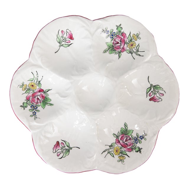Antique French Luneville Floral Porcelain Oyster Plate For Sale