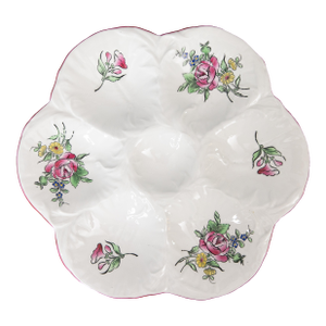 Antique French Luneville Floral Porcelain Oyster Plate