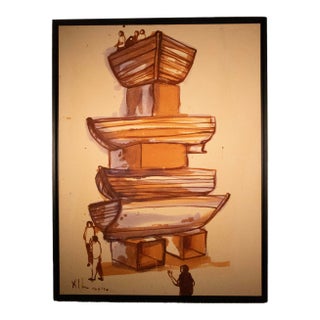 Alexis Leyva Machado “Kcho” – Columna Infinita – Mixed Media on Canvas - Coa - 49" H X 37" W For Sale