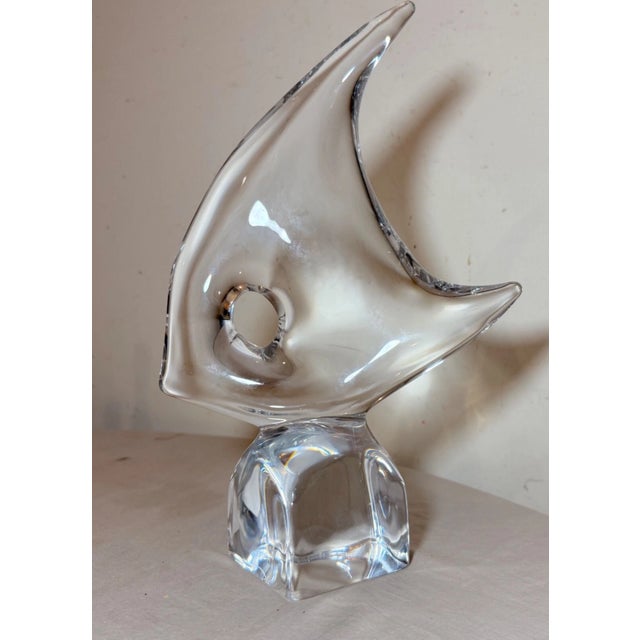 Large Vintage Handmade Blown Daum Crystal Glass Angel Fish Sculpture Statue 14in For Sale - Image 11 of 12