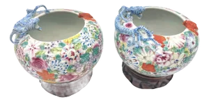 Chinese Thousand Flowers Porcelain Figural Vases - a Pair