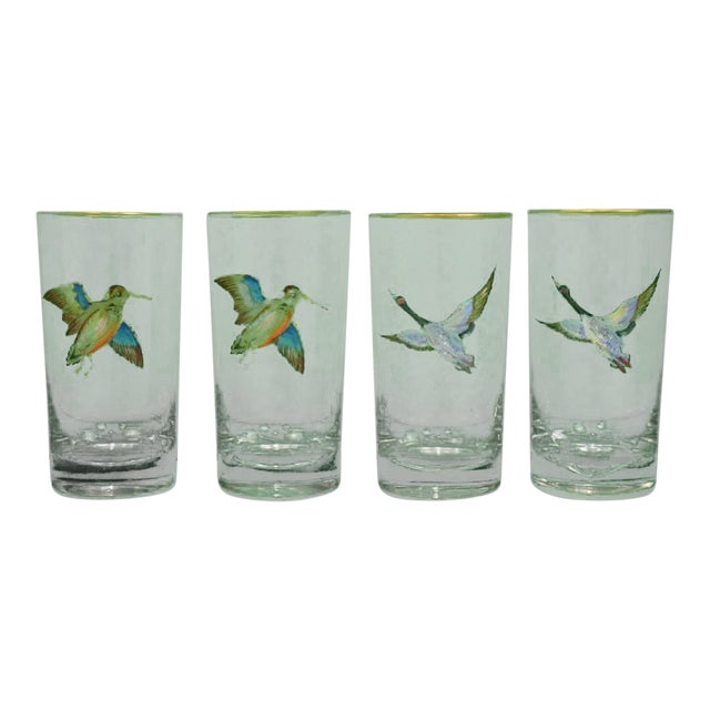 Set of 4 Hand-Painted Gamebird Highball Glasses For Sale