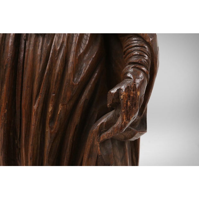 French Artist, Antique Statue of Saint Eligius, 1500s, Wood For Sale - Image 11 of 18