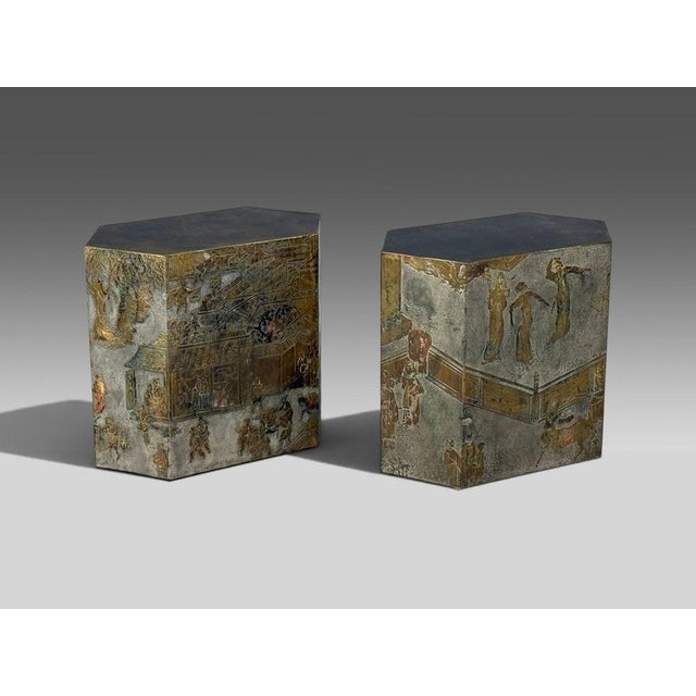 Mid-Century Modern Philip & Kelvin LaVerne, Rare Hexagonal Side Tables, Etched Brass, Usa, 1960s For Sale - Image 3 of 18