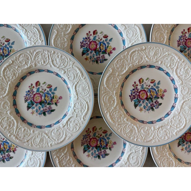 English Set of 8 Wedgwood Salad Plates in the Morning Glory Pattern For Sale - Image 3 of 10